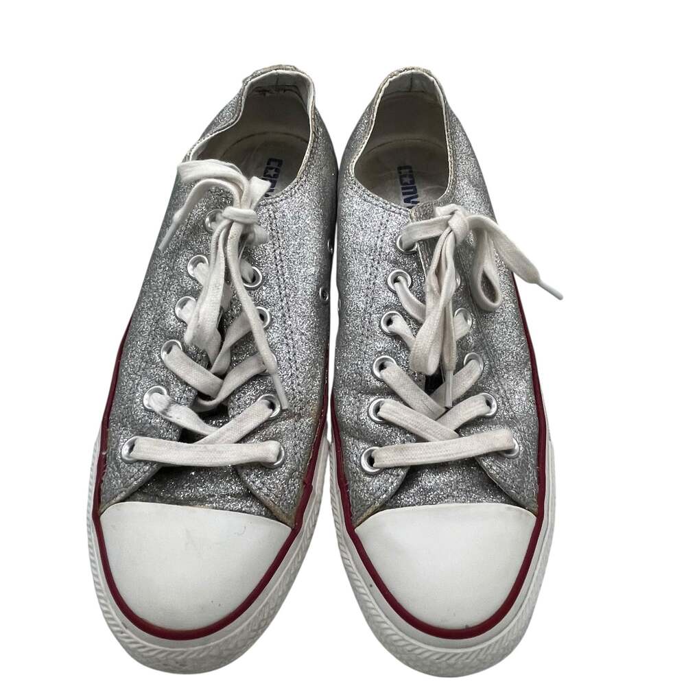 Converse All Stars Silver Glitter Low Top Sneakers Shoes Mens 6 Womens 8 Skater